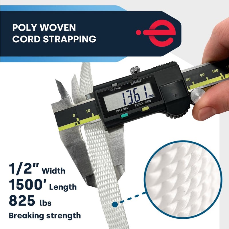 ESK Packaging ® 1/2" Woven Poly Cord Strapping, 1500' Roll – 825 lbs Break Strength, Medium Duty, Weather-Resistant Flat Rope – Self-Dispensing Box - Image 2